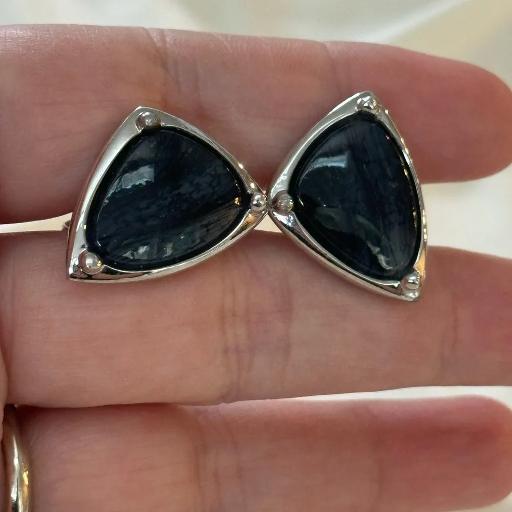 Vintage Silver and Blue Gray Stone Cufflinks